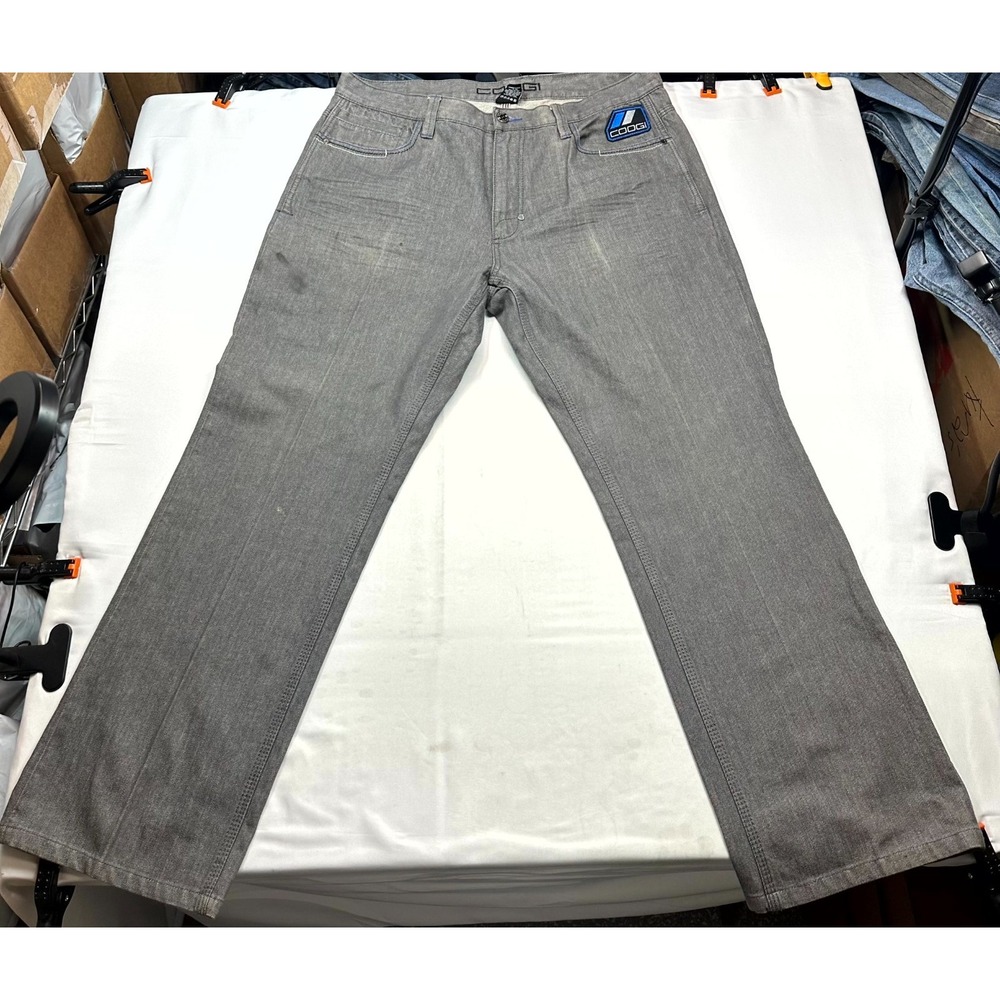 Coogi Jeans Mens Size 38x34 Gray‎ Denim Cotton 5-Pocket Straight Leg Logo